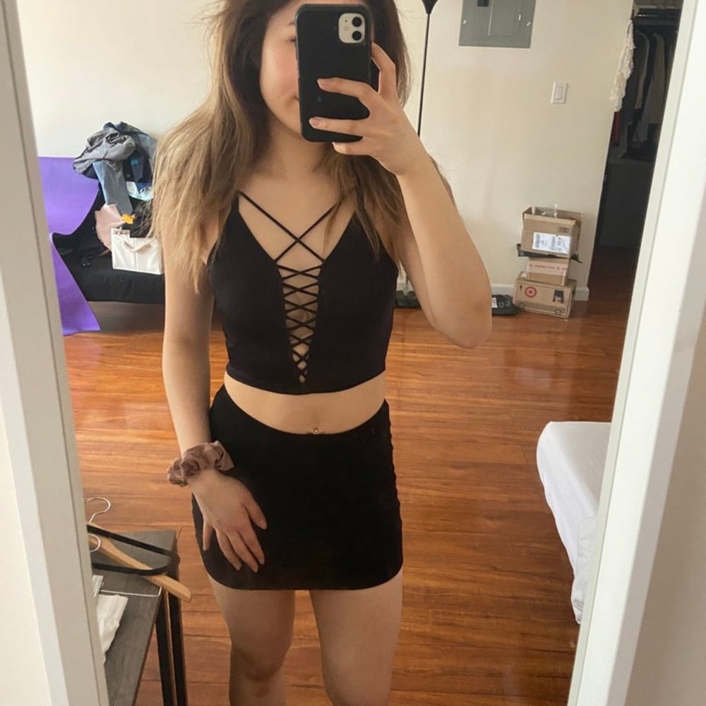 Urban Outfitters Black Strappy Lace Up Crop Top